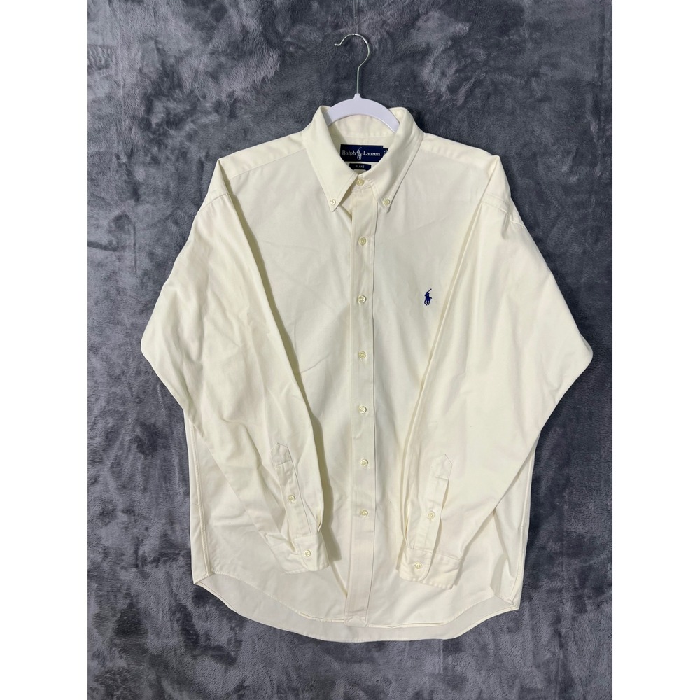 Polo Ralph Lauren Blake Shirt Mens Medium Cream Off White Twill Button Down Long